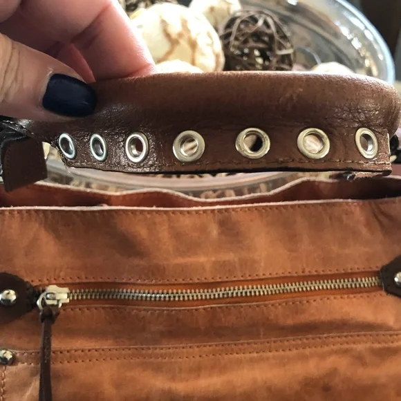 Tano Orange Distressed Glazed Leather Bucket Bag - Picture 3 of 16